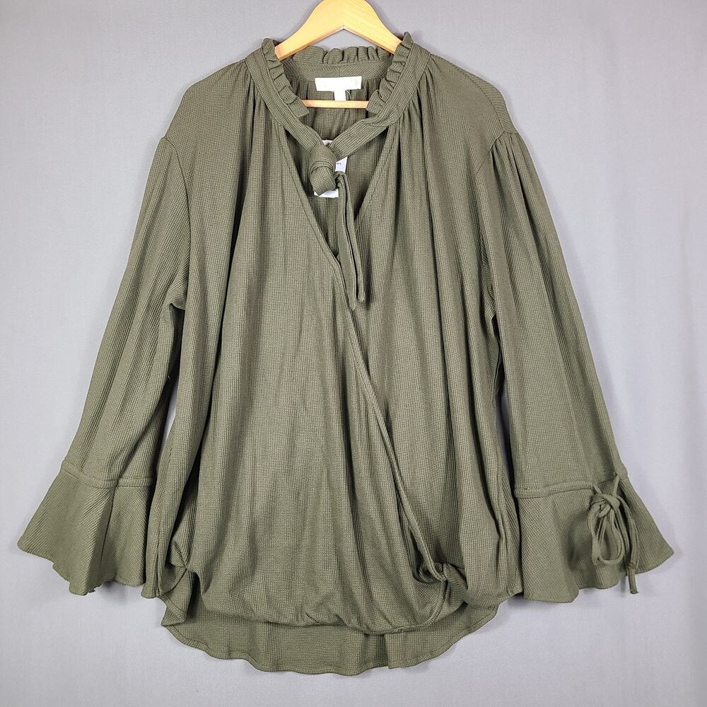 Weekend Suzanne Betro Wrap Top Tie Waffle Ruffle Neck Ethereal Fairycore Size 4X